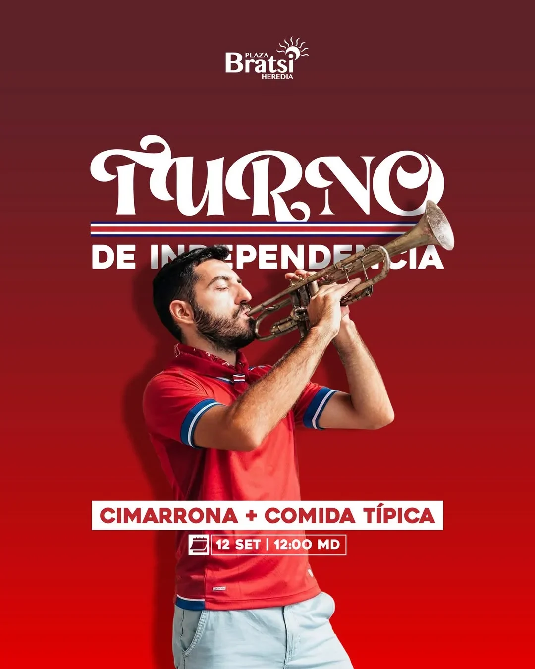 Disfruta del Turno de Independencia con cimarrona y comida típica en Plaza Bratsi, Heredia, el 12 de setiembre a las 12:00 m.d.