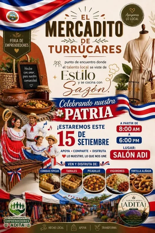 Evento para apoyar el talento local con comidas típicas y productos hechos con amor en Turrúcares.