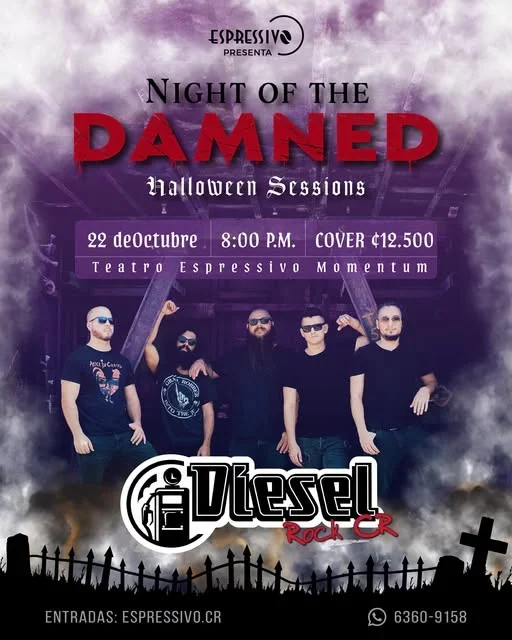 Concierto de rock oscuro con Diesel en el Teatro Espressivo, una noche especial de Halloween con ambientación y premios para disfraces.