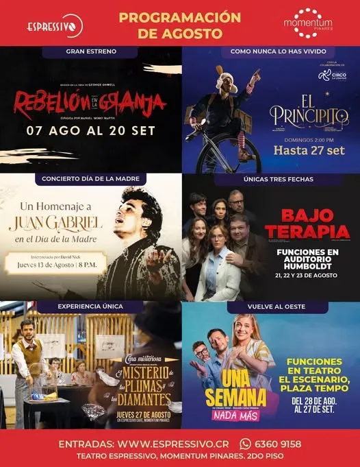 Disfruta de una variada programación teatral en agosto, con obras y homenajes imperdibles.