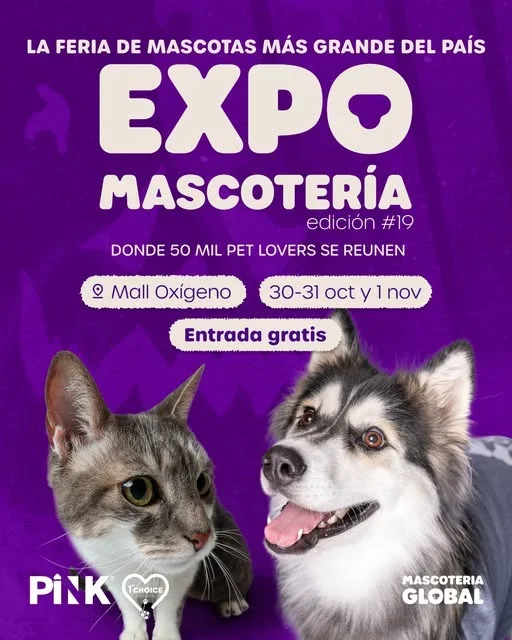 Feria y exposición de mascotas, edición #19, en Mall Oxígeno; entrada gratis los días 30 y 31 de octubre y 1 de noviembre de 2026.