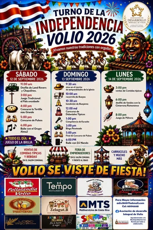 Fiesta tradicional en el distrito de Volio con juegos, concursos, música, feria de emprendedores y venta de comidas típicas.