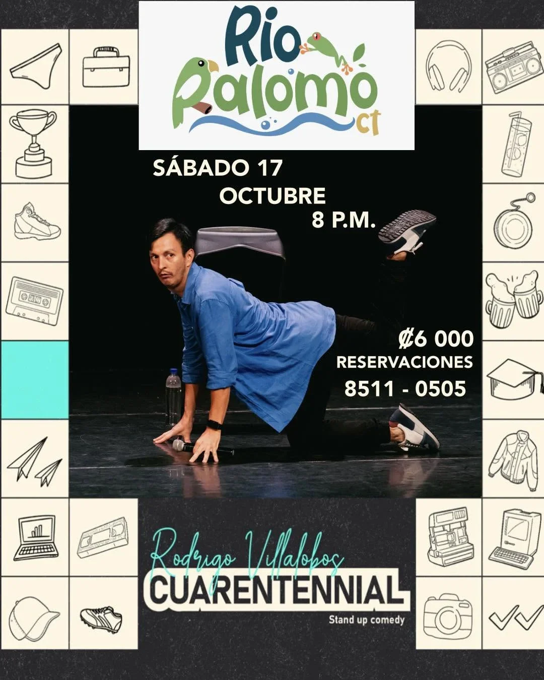 Show de stand up comedy Cuarentennial con Rodrigo Villalobos en Río Palomo, Orosi, el 17 de octubre a las 8 p.m.