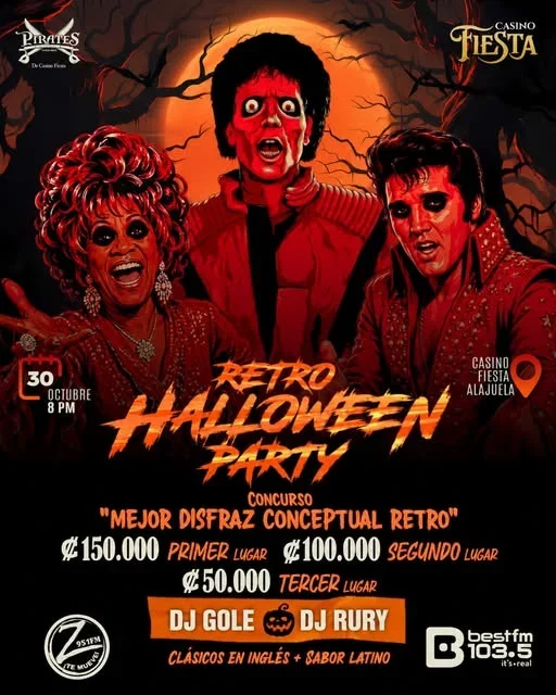 Fiesta retro con DJs, concurso de disfraces y premios en Casino Fiesta, Alajuela.