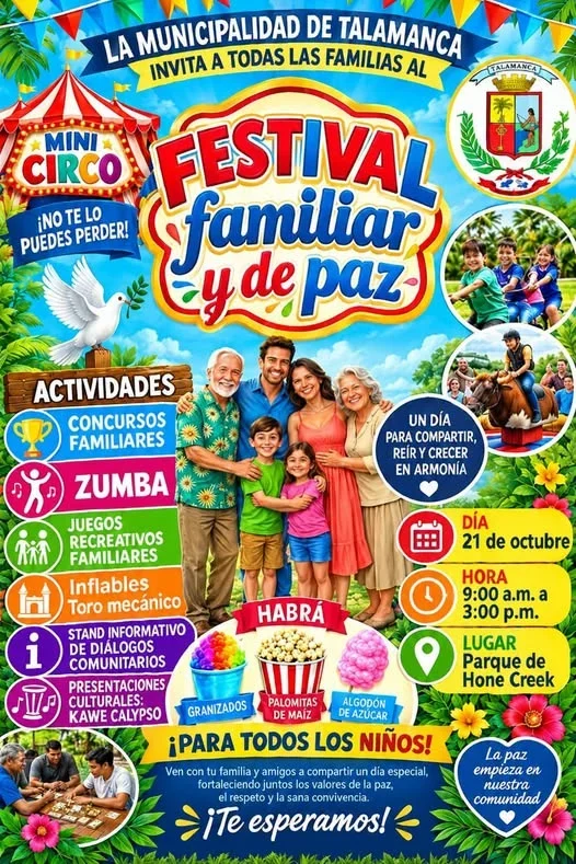 Festival comunitario organizado por la Municipalidad de Talamanca en el Distrito de Cahuita, con actividades recreativas y culturales en el Parque de Hone Creek.