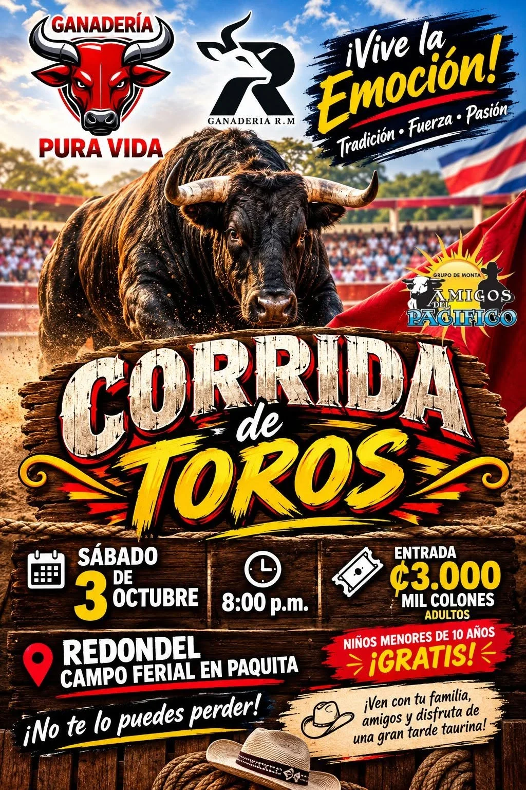 Disfruta una emocionante corrida de toros en el Campo Ferial de Paquita el 3 de octubre a las 8 p.m.