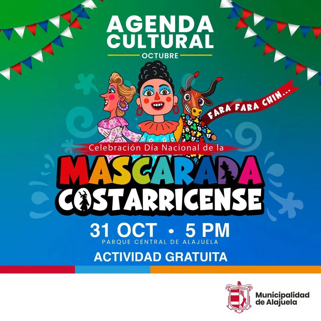 Evento cultural en Alajuela con mascaradas, duelo de cimarronas y exposición de máscaras; entrada gratuita.