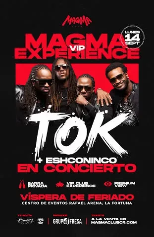 Concierto de T.O.K y Eshconinco en el Centro de Eventos Rafael Arena, víspera de feriado.