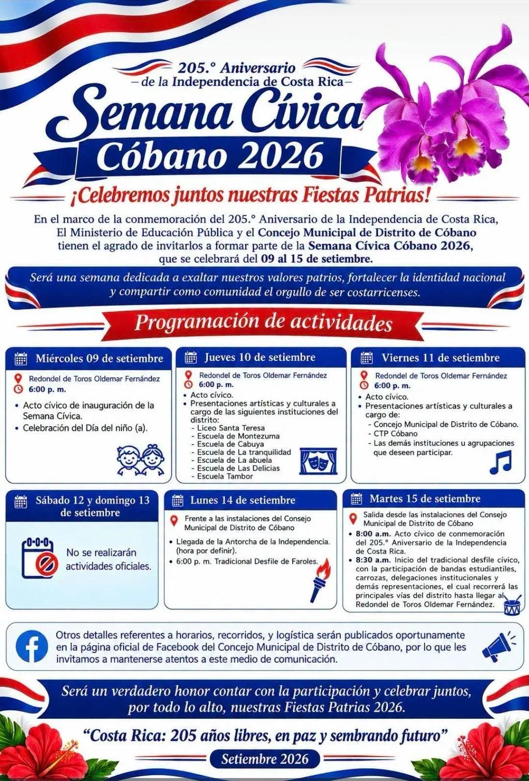 Celebramos 205 años de Independencia de Costa Rica con actividades cívicas y culturales en Cóbano.