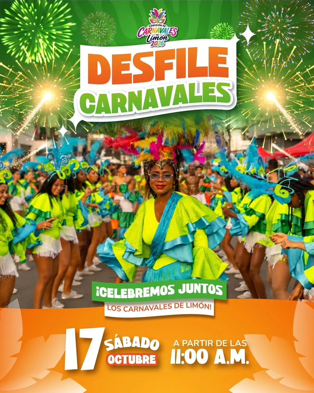 Gran desfile de carnavales en Limón con música, color y tradición el 17 de octubre desde las 11:00 a.m.