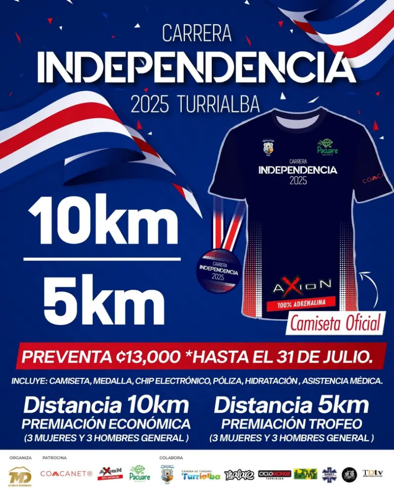 Que hacer hoy en Costa Rica: Participa en la Carrera Independencia 2025 en Turrialba el 15 de septiembre con recorridos de 5 km y 10 km.