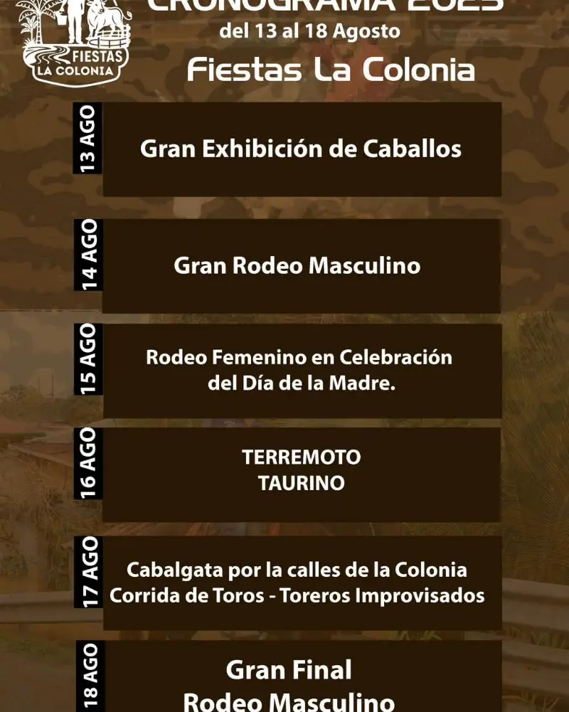 Que hacer hoy en Costa Rica: Del 13 al 18 de agosto, viví las Fiestas La Colonia 2025 con rodeos, cabalgatas, exhibiciones y más.