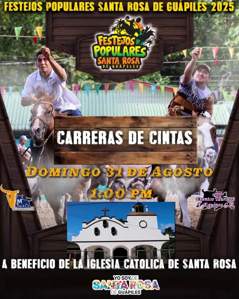 Que hacer hoy en Costa Rica: Tradicionales carreras de cintas en Santa Rosa el 31 de agosto a la 1:00 p.m., a beneficio de la Iglesia Católica local.