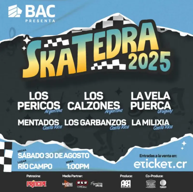 Que hacer hoy en Costa Rica: El festival Skatedra regresa el 30 de agosto con grandes bandas de rock y reggae latinoamericano. ¡No te lo perdás!