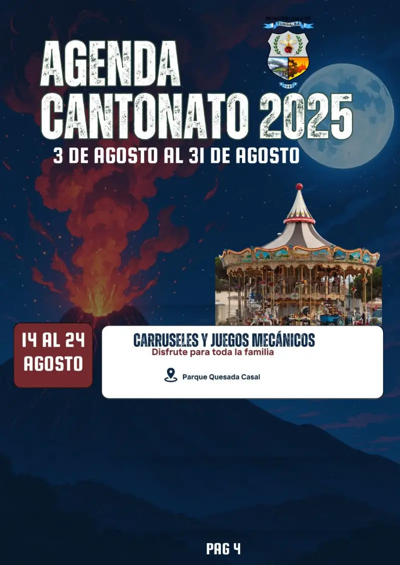 Que hacer hoy en Costa Rica: Disfrutá en familia del Cantonato 2025 con juegos mecánicos del 14 al 24 de agosto.