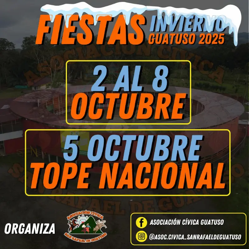Que hacer hoy en Costa Rica: Del 2 al 8 de octubre viví las Fiestas de Invierno en Guatuso, con tope nacional el 5 de octubre.