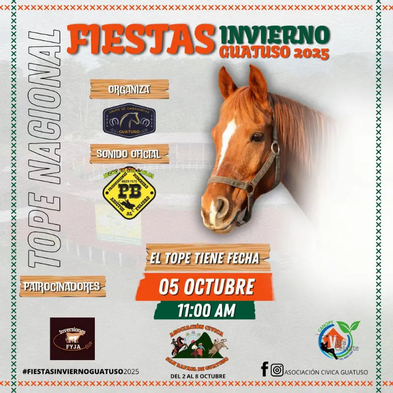 Que hacer hoy en Costa Rica: El tradicional Tope Nacional de Guatuso se celebrará este 5 de octubre a las 11:00 a.m.