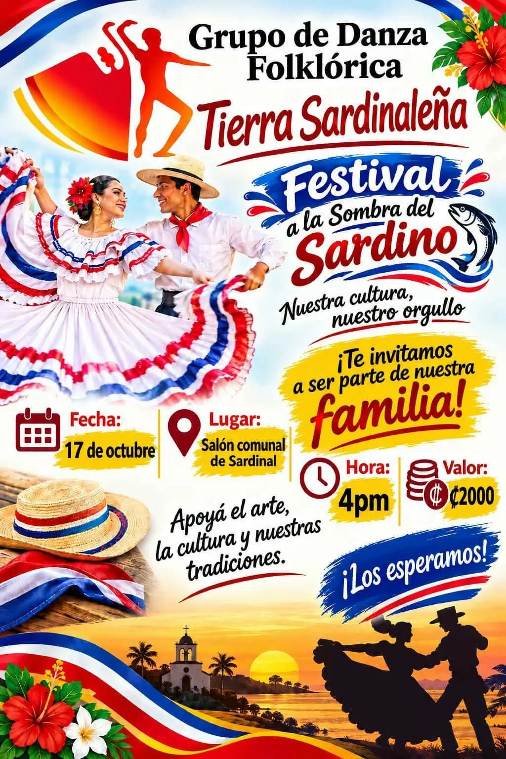 Disfruta de baile, música y folclore en el Festival a la Sombra del Sardino en el Salón Comunal de Sardinal, Carrillo.
