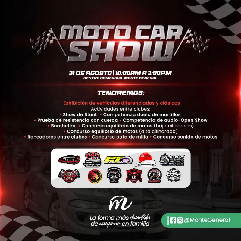 Que hacer hoy en Costa Rica: El 31 de agosto disfrutá del Moto Car Show en Monte General con exhibición de vehículos, shows y competencias.