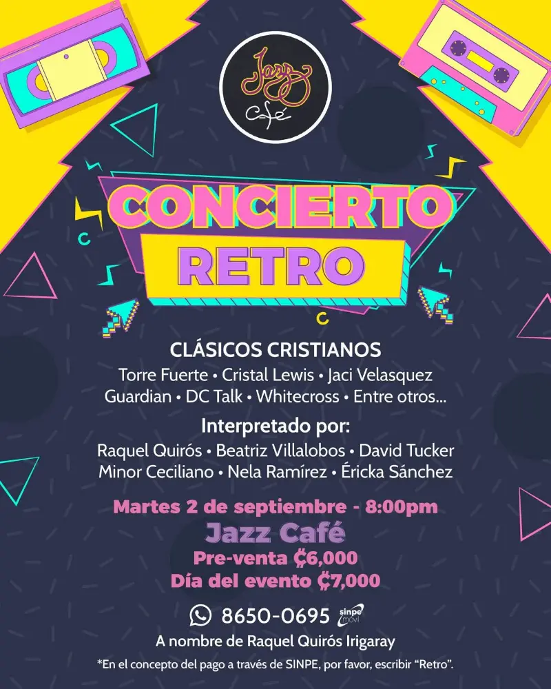 Que hacer hoy en Costa Rica: El 2 de septiembre disfrutá de un concierto retro en Jazz Café con los clásicos cristianos de Torre Fuerte, Jaci Velasquez, DC Talk y más.