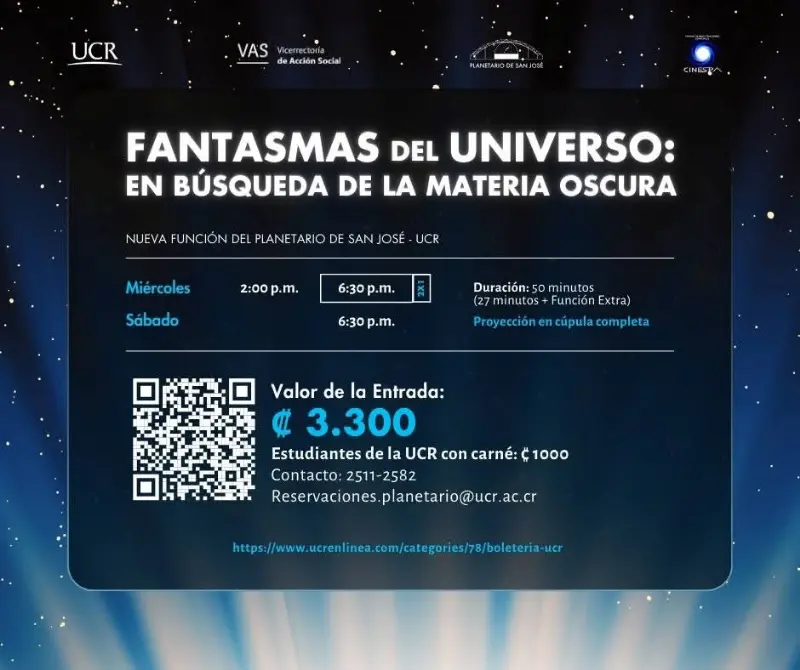 Que hacer hoy en Costa Rica: Disfrutá de una proyección inmersiva sobre los misterios de la materia oscura en el Planetario de San José.