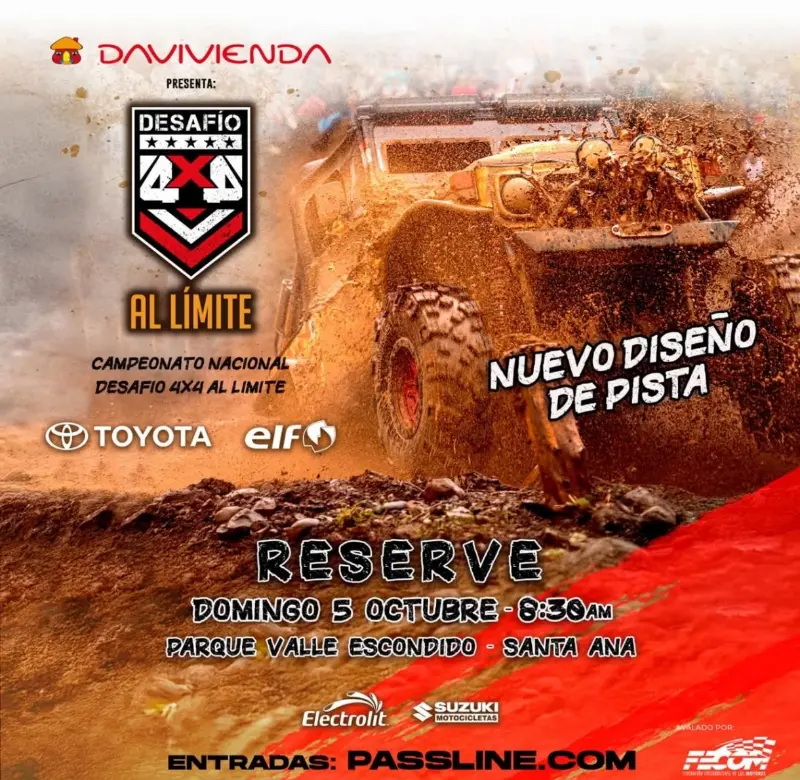 Que hacer hoy en Costa Rica: El Campeonato Nacional Desafío 4x4 regresa con un nuevo diseño de pista este 5 de octubre en Santa Ana.