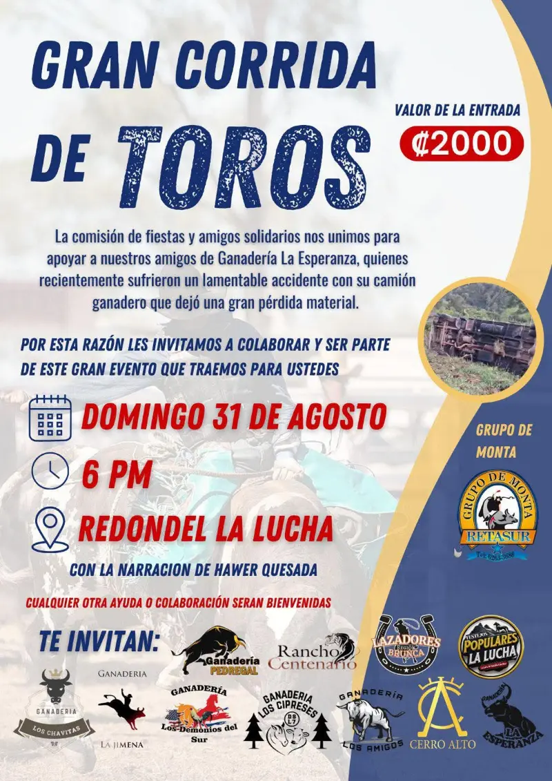 Que hacer hoy en Costa Rica: El 31 de agosto se realizará una corrida de toros en apoyo a Ganadería La Esperanza, con la narración de Hawer Quesada.