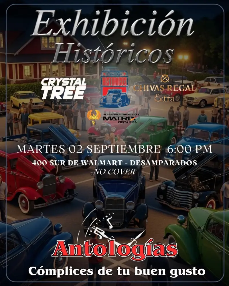 Que hacer hoy en Costa Rica: El 2 de septiembre disfrutá de la tradicional exhibición de autos históricos en Crystal Tree, Desamparados.