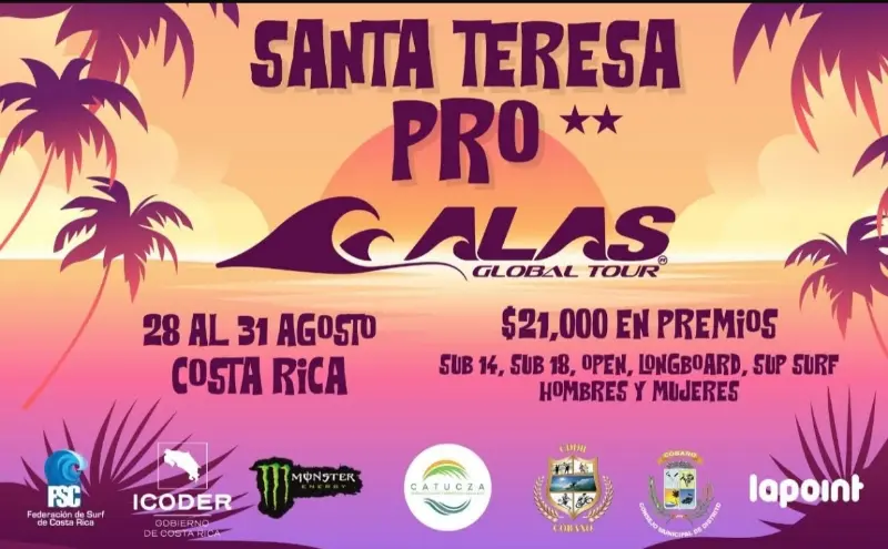 Que hacer hoy en Costa Rica: Del 28 al 31 de agosto Playa El Carmen en Santa Teresa será sede del ALAS Global Tour con $21,000 en premios.