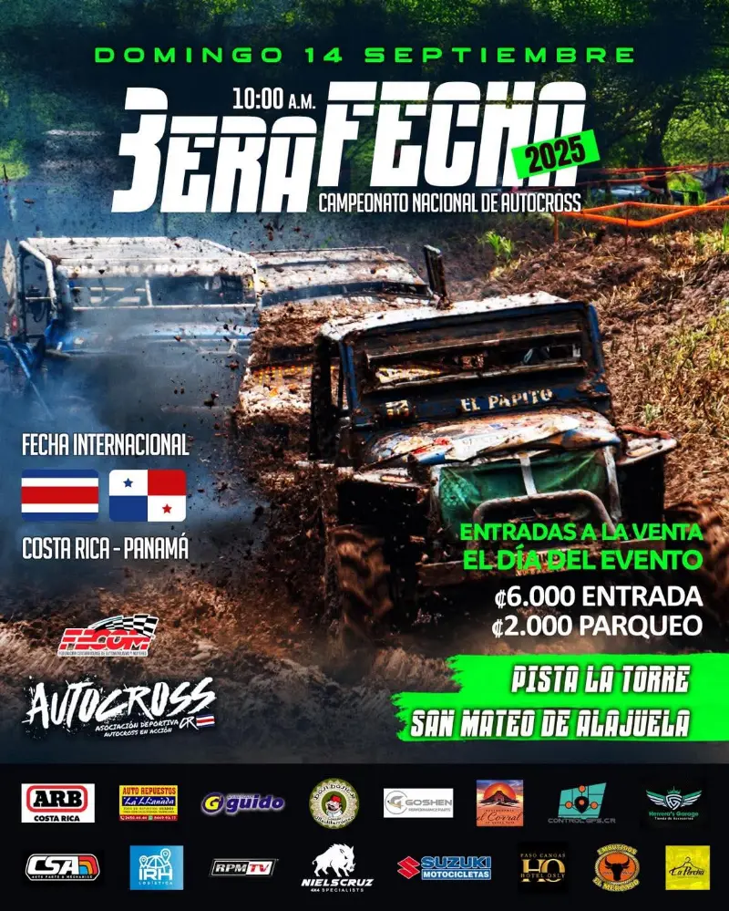 Que hacer hoy en Costa Rica: El 14 de septiembre se vive la adrenalina del Autocross en San Mateo con una fecha internacional entre Costa Rica y Panamá.