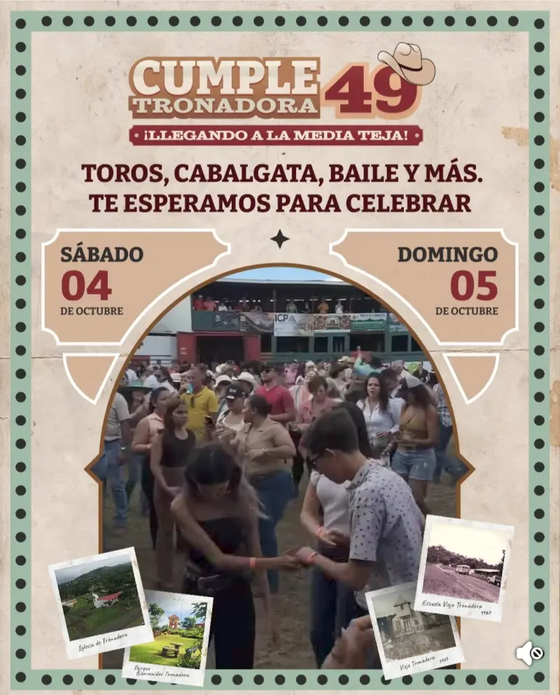 Que hacer hoy en Costa Rica: Fiesta de aniversario con toros, cabalgata, bailes, barrileras y más en Tronadora.