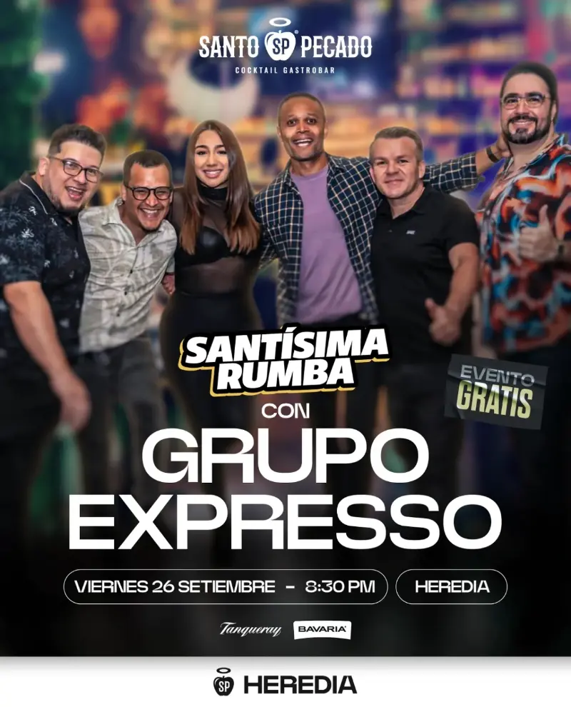 Que hacer hoy en Costa Rica: El Grupo Expresso llega a Santo Pecado en Heredia con una rumba llena de sabor y buena música. ¡Entrada gratis!