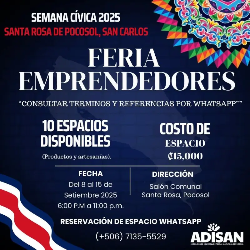 Que hacer hoy en Costa Rica: Durante la Semana Cívica 2025 se realizará la Feria de Emprendedores con productos y artesanías locales.