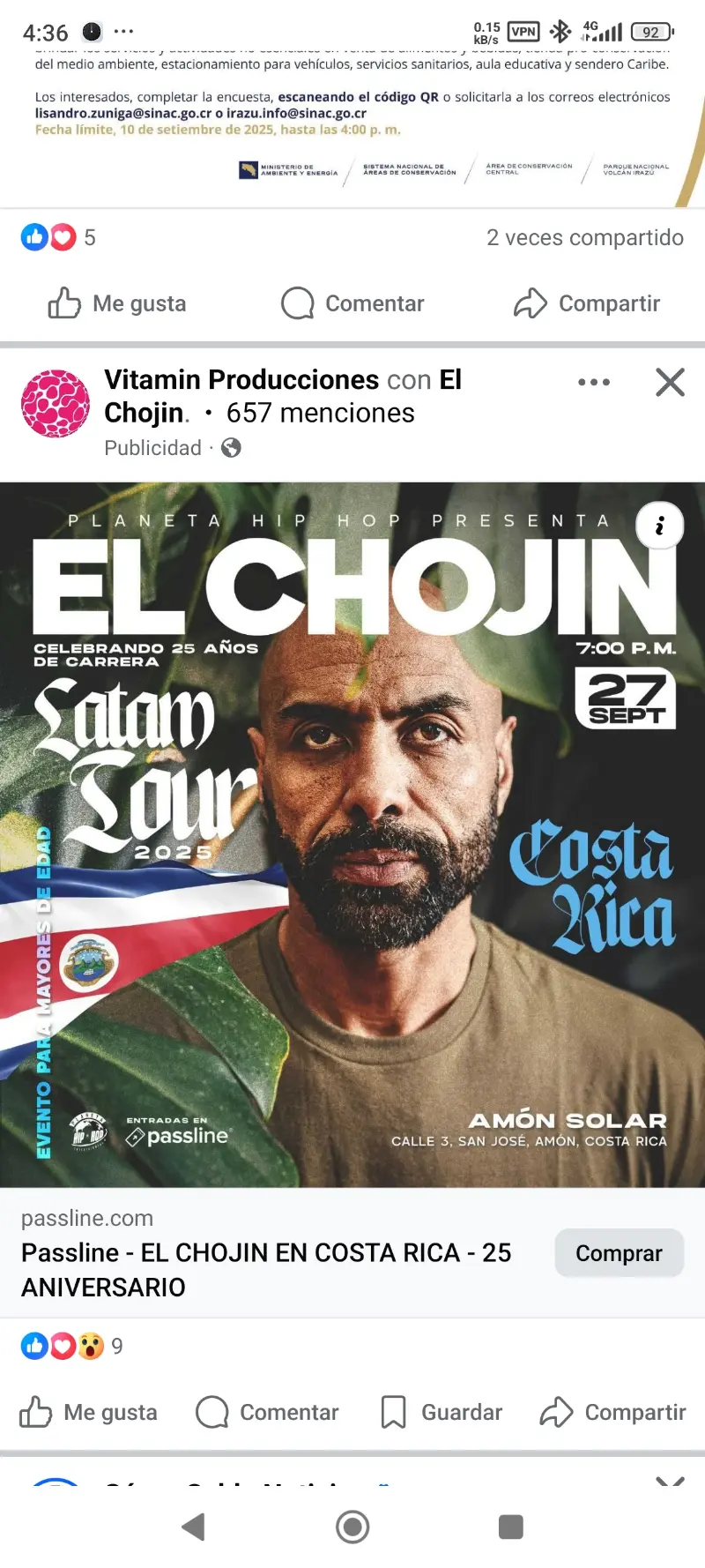 Que hacer hoy en Costa Rica: El Chojin celebra 25 años de carrera con un show único en Costa Rica este 27 de septiembre en Amón Solar.