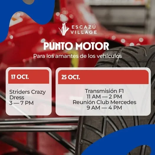 Punto Motor en Escazú Village: transmisión en vivo de la F1, reunión del Club Mercedes y actividades infantiles con Striders.
