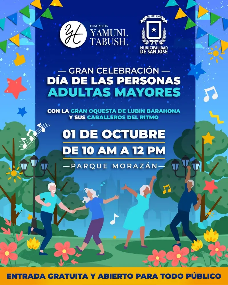 Que hacer hoy en Costa Rica: El 1 de octubre celebrá con música y baile el Día de las Personas Adultas Mayores en el Parque Morazán con la Orquesta de Lubin Barahona.