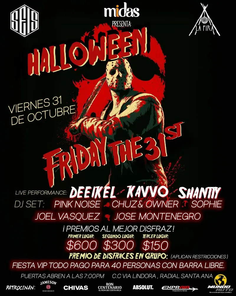 Que hacer hoy en Costa Rica: Vive la fiesta más terrorífica este 31 de octubre en La Fira, Santa Ana, con shows en vivo, DJs, concursos y premios.
