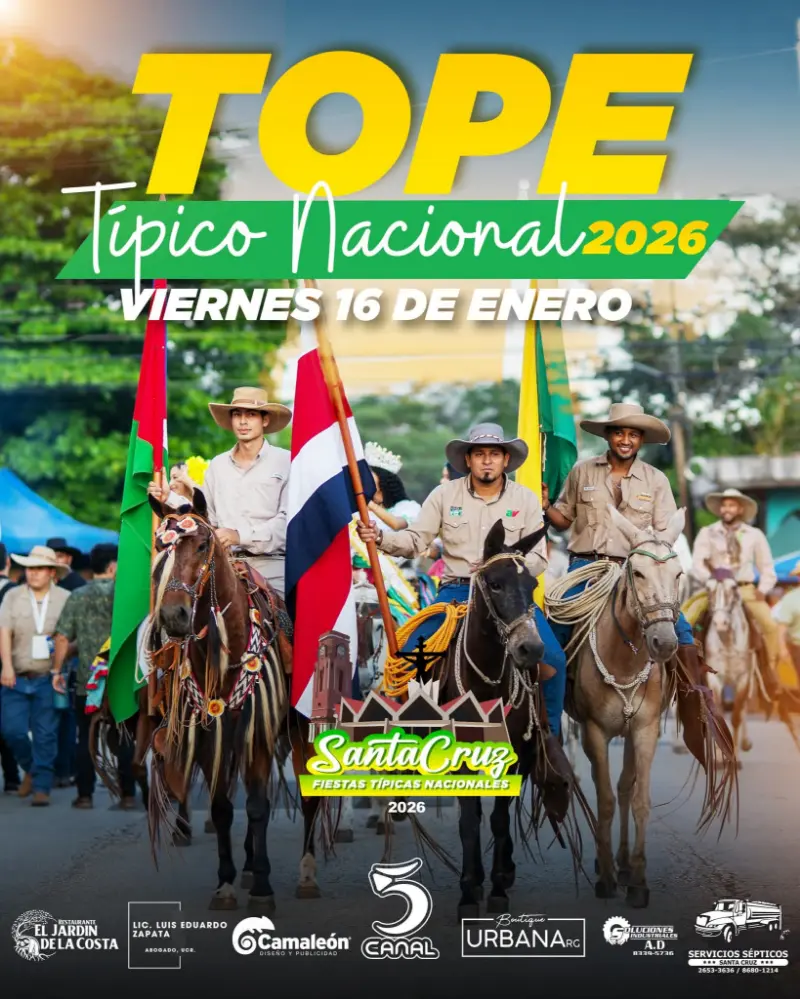 Que hacer hoy en Costa Rica: El Tope Típico Nacional se celebrará el viernes 16 de enero del 2026 en Santa Cruz, parte de las Fiestas Típicas Nacionales.
