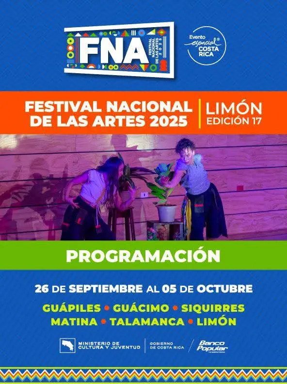 Que hacer hoy en Costa Rica: Del 26 de septiembre al 5 de octubre disfrutá de la edición 17 del Festival Nacional de las Artes en Limón y cantones vecinos.