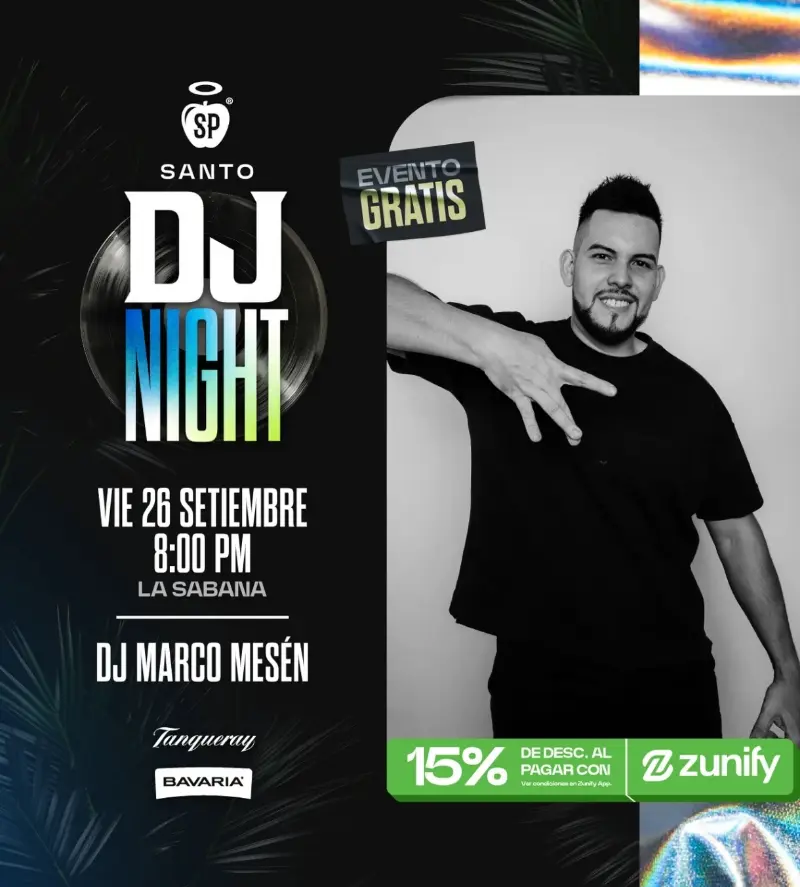 Que hacer hoy en Costa Rica: Este 26 de septiembre disfrutá de una noche llena de música electrónica con DJ Marco Mesén en La Sabana.