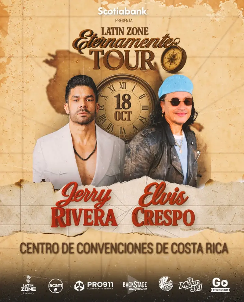 Que hacer hoy en Costa Rica: El 18 de octubre viví una noche única con Jerry Rivera y Elvis Crespo en el Centro de Convenciones de Costa Rica.