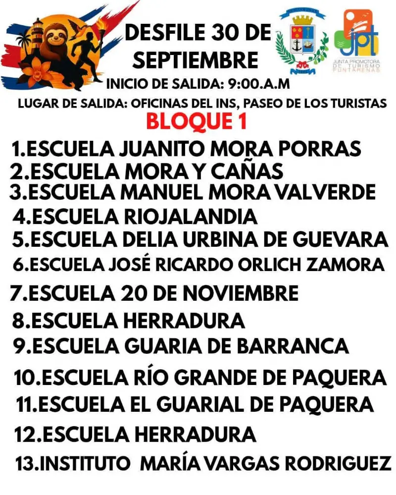 Que hacer hoy en Costa Rica: Gran desfile conmemorativo el 30 de septiembre en el Paseo de los Turistas.