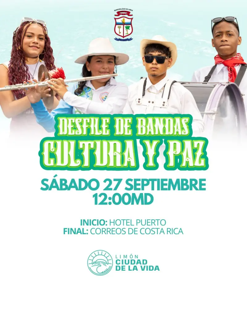 Que hacer hoy en Costa Rica: El 27 de septiembre disfrute del desfile de Bandas Cultura y Paz en el Cantón Central de Limón.
