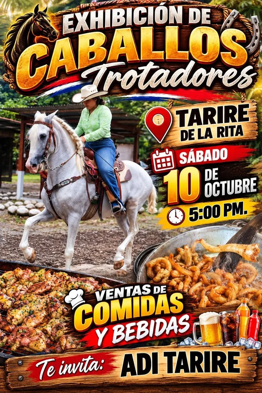 Disfruta un fin de semana con exhibición de caballos trotadores y carreras de cintas en Tarire de La Rita, con comida y premios para toda la familia.