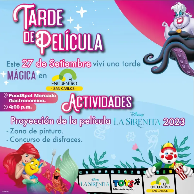 Que hacer hoy en Costa Rica: Una tarde mágica con la proyección de La Sirenita 2023, zona de pintura y concurso de disfraces.