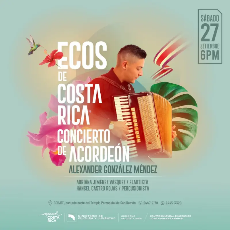 Que hacer hoy en Costa Rica: Alexander González Méndez presenta un recital especial acompañado de Adriana Jiménez Vásquez y Hansel Castro Rojas.