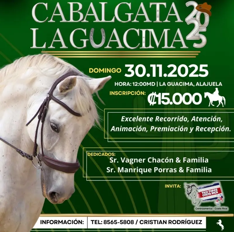 Que hacer hoy en Costa Rica: La Guácima será el escenario de la Cabalgata 2025 con recorrido, animación, premiación y recepción.
