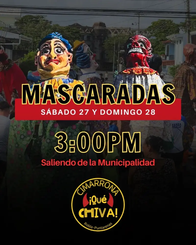 Que hacer hoy en Costa Rica: El 27 y 28 de septiembre disfruta de las tradicionales mascaradas en Roble de Puntarenas, saliendo desde la Municipalidad a las 3:00 p.m.