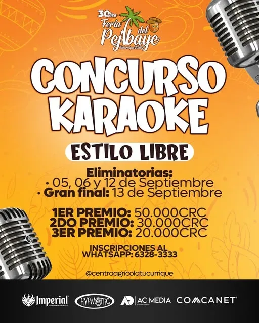 Participa en el concurso de karaoke y demuestra tu talento en la Feria del Pejibaye.
