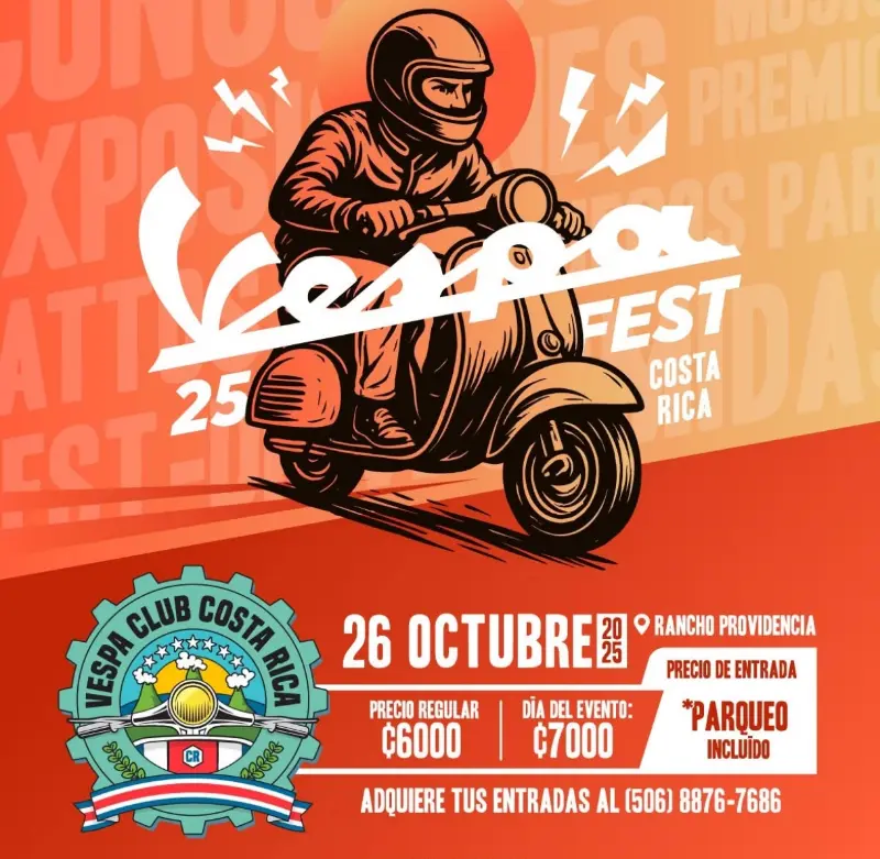 Que hacer hoy en Costa Rica: Un día lleno de actividades, comida, música y diversión para toda la familia y amantes de la Vespa.